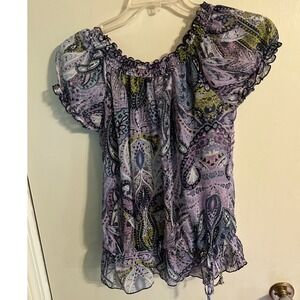 B-Wear Byer California Purple Paisley Smocked Off Shoulder Blouse Cami Set M